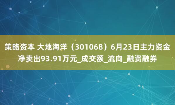 策略资本 大地海洋（301068）6月23日主力资金净卖出93.91万元_成交额_流向_融资融券